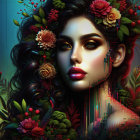 Young woman with wavy hair and floral adornments