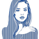 Minimalist Illustration of a Young Woman with Stern Expression