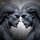 Statuesque Figures with Intense Expressions and Adornments