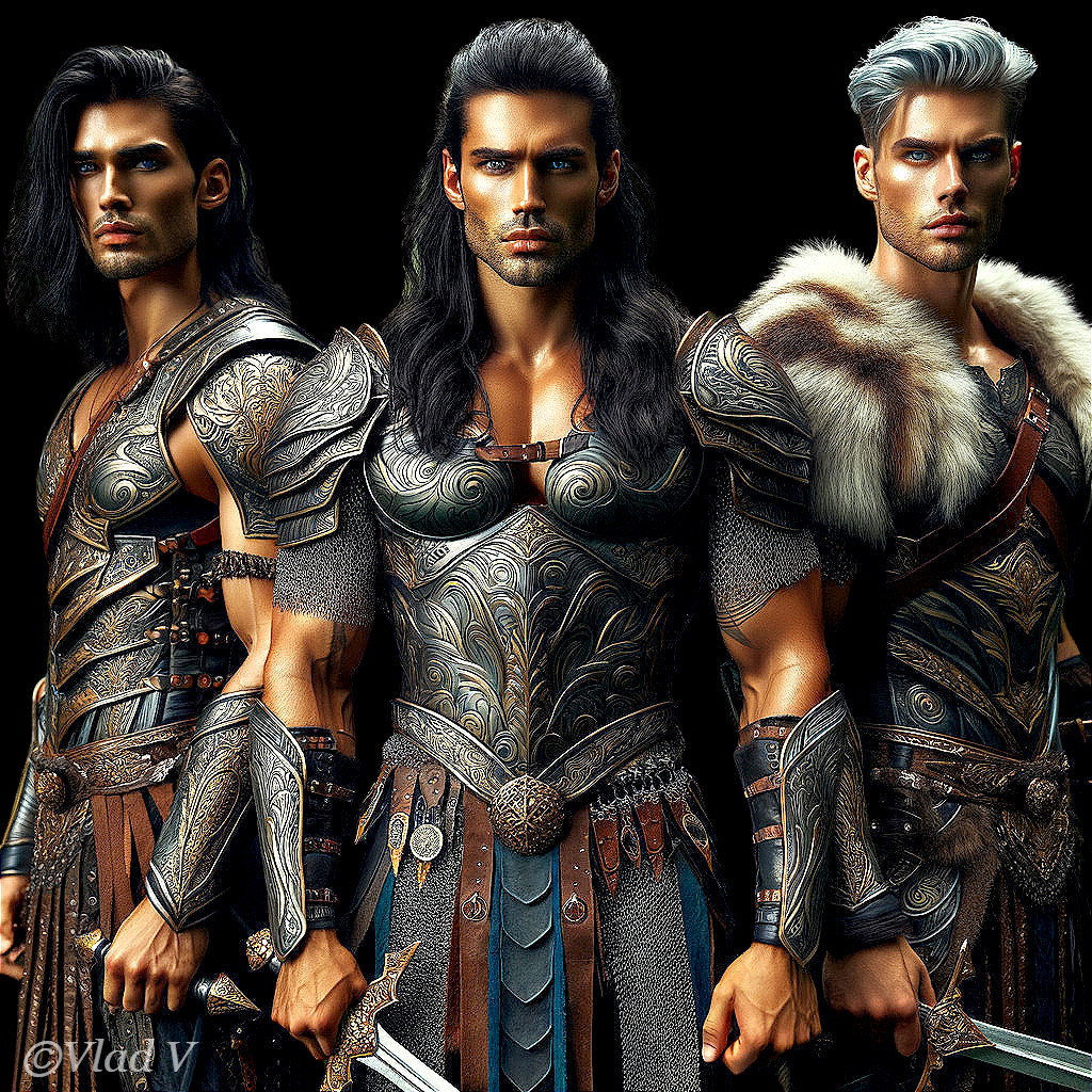 Three Warriors in Intricate Mythical Armor