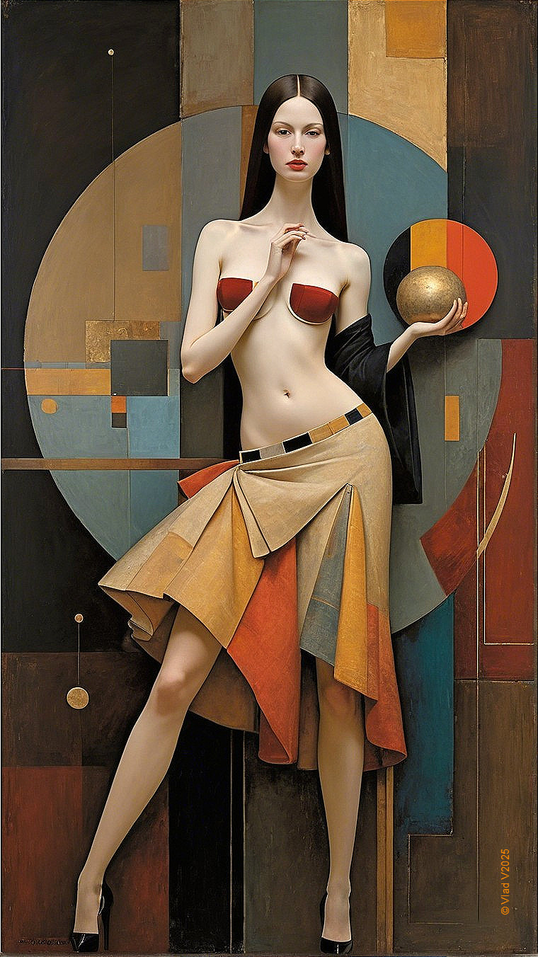 Woman in Bold Outfit Against Geometric Background