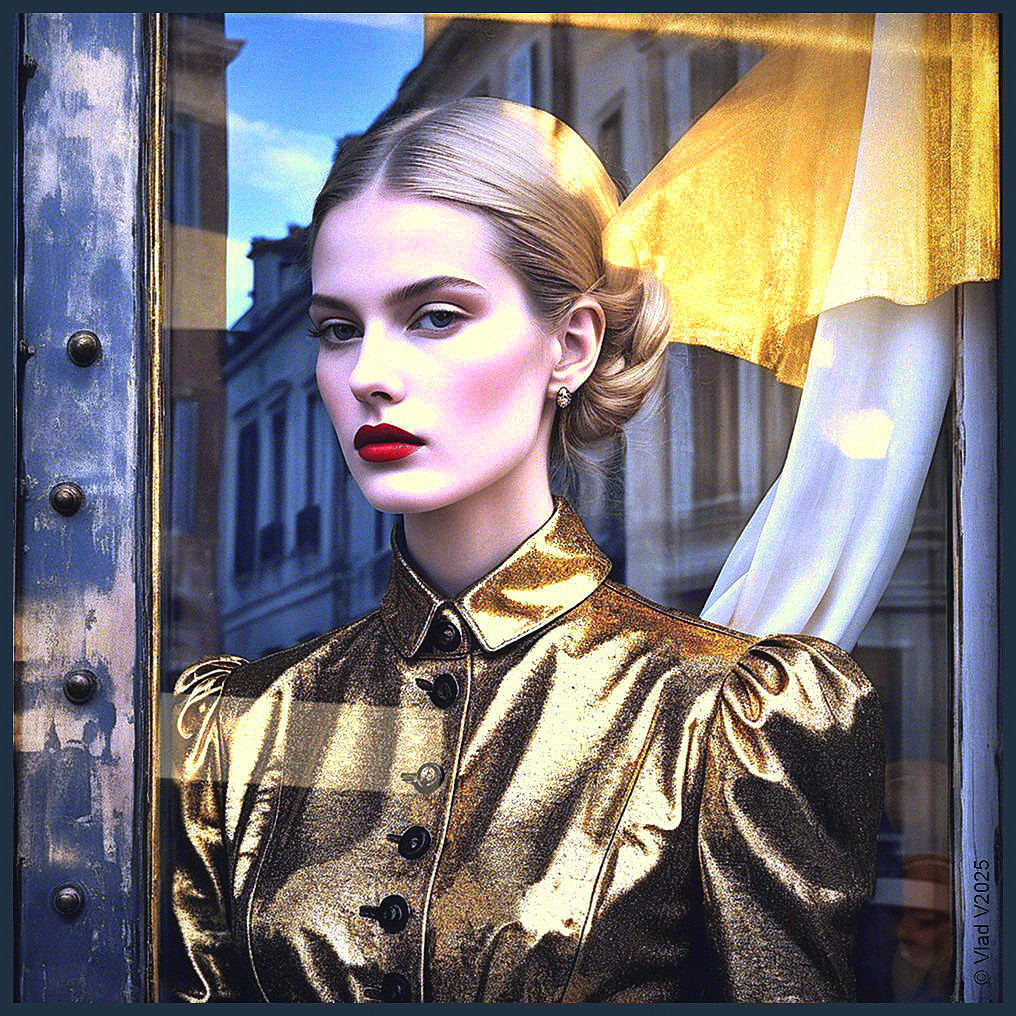 Elegant Fashion Portrait with Reflective Window Setting