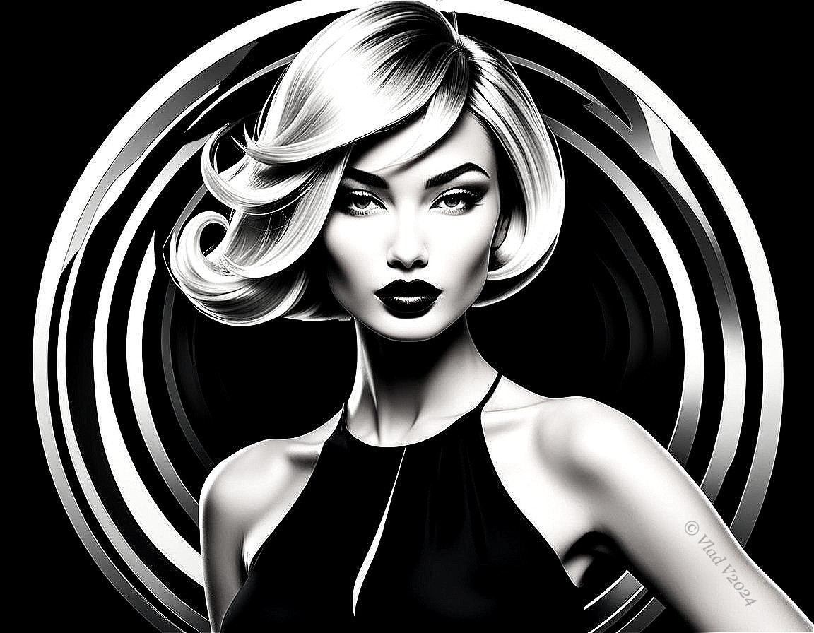 High-Contrast Portrait of a Woman with Bob Hairstyle