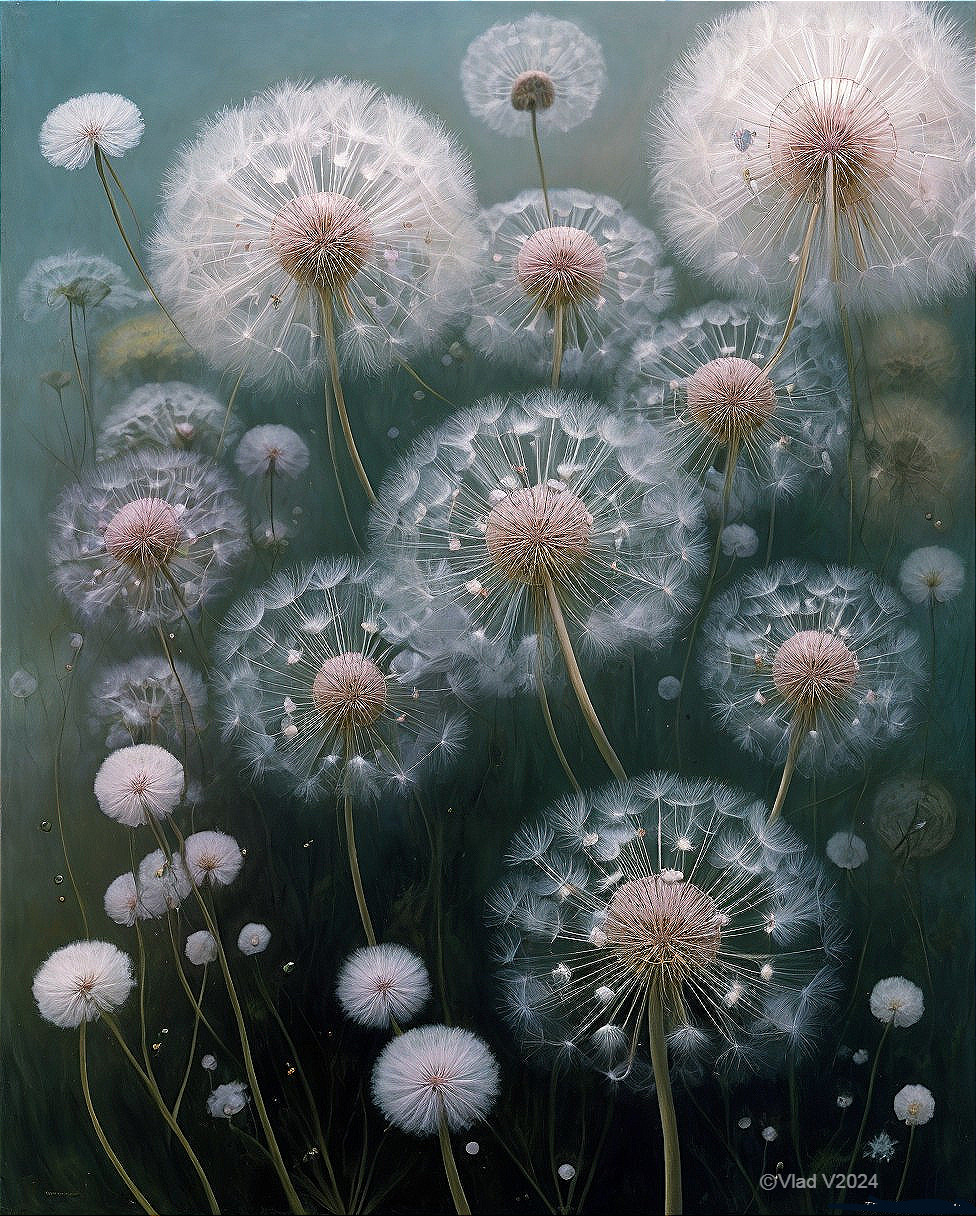 Dreamy Scene of Blooming Dandelions in Soft Hues