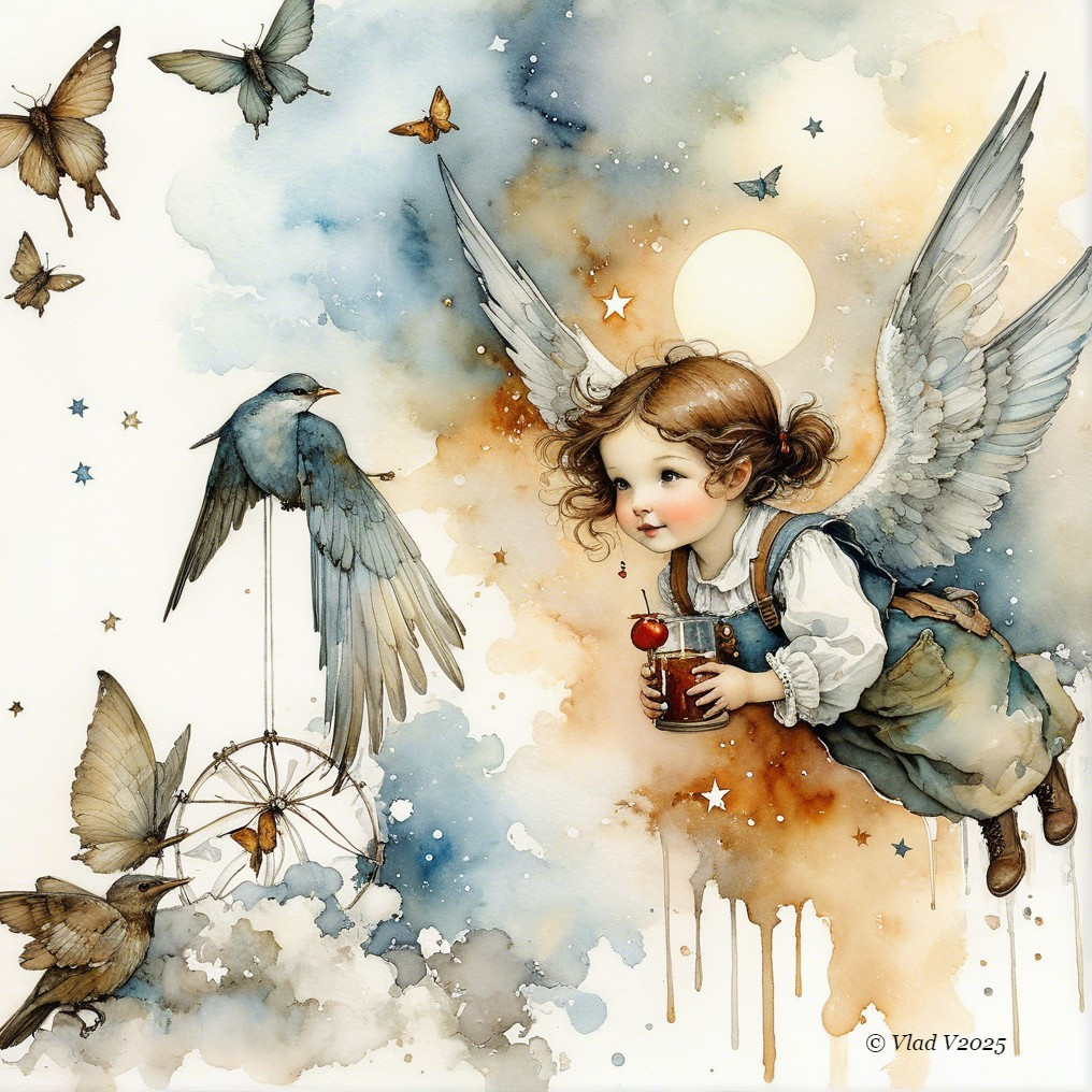 Whimsical Angelic Girl in a Dreamlike Sky