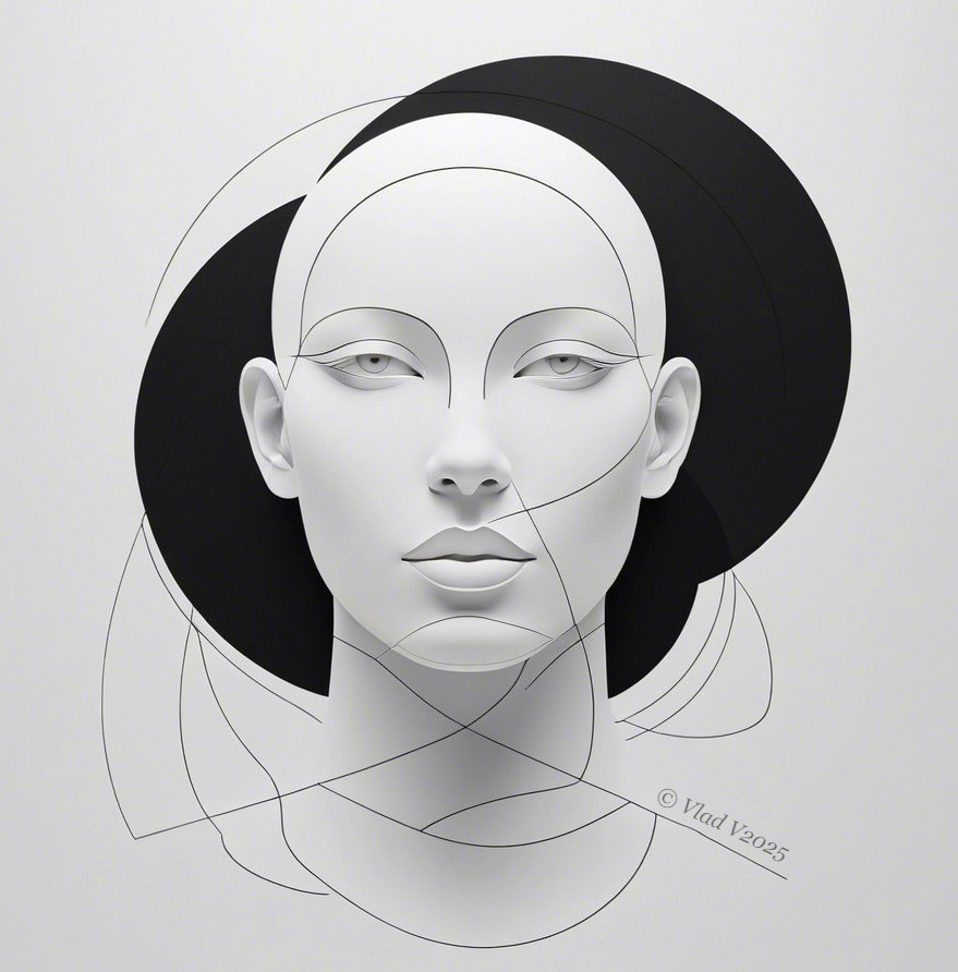 Minimalist Abstract Portrait of a Humanoid Face