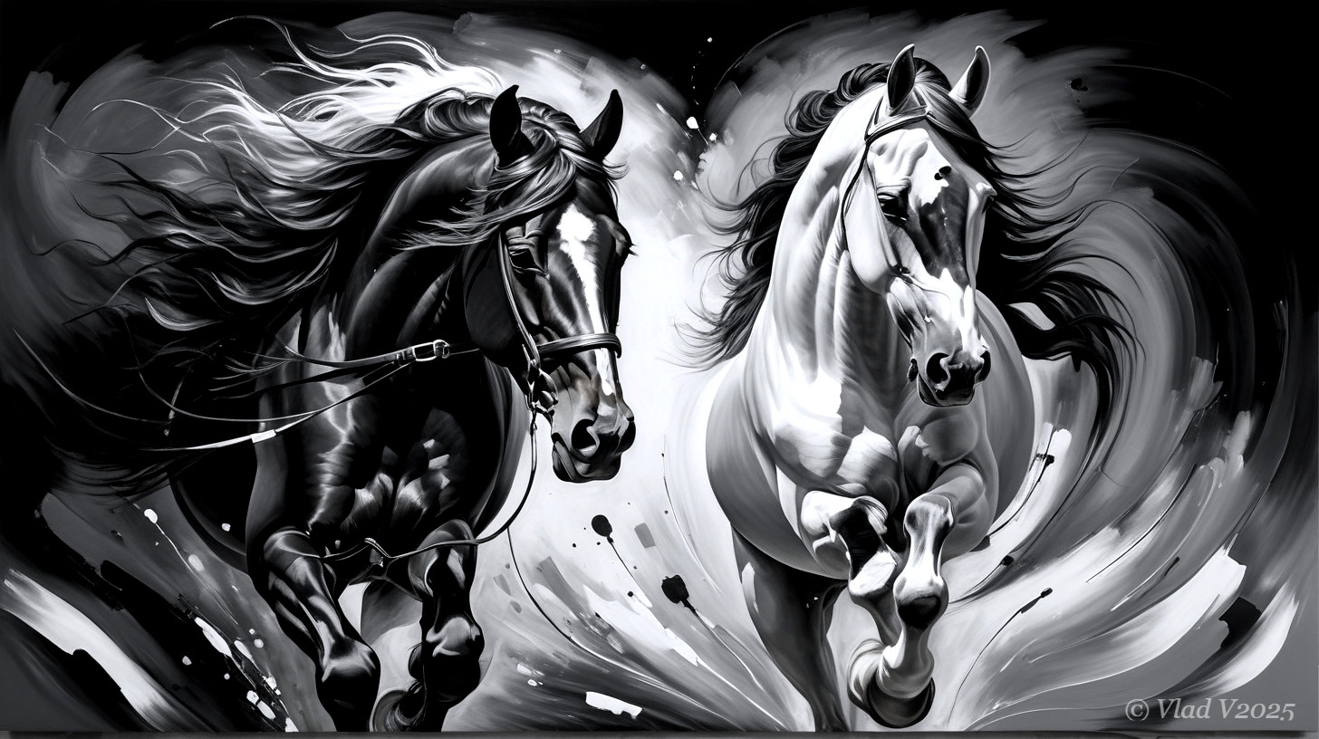 Dynamic Horses in Motion with Monochrome Palette