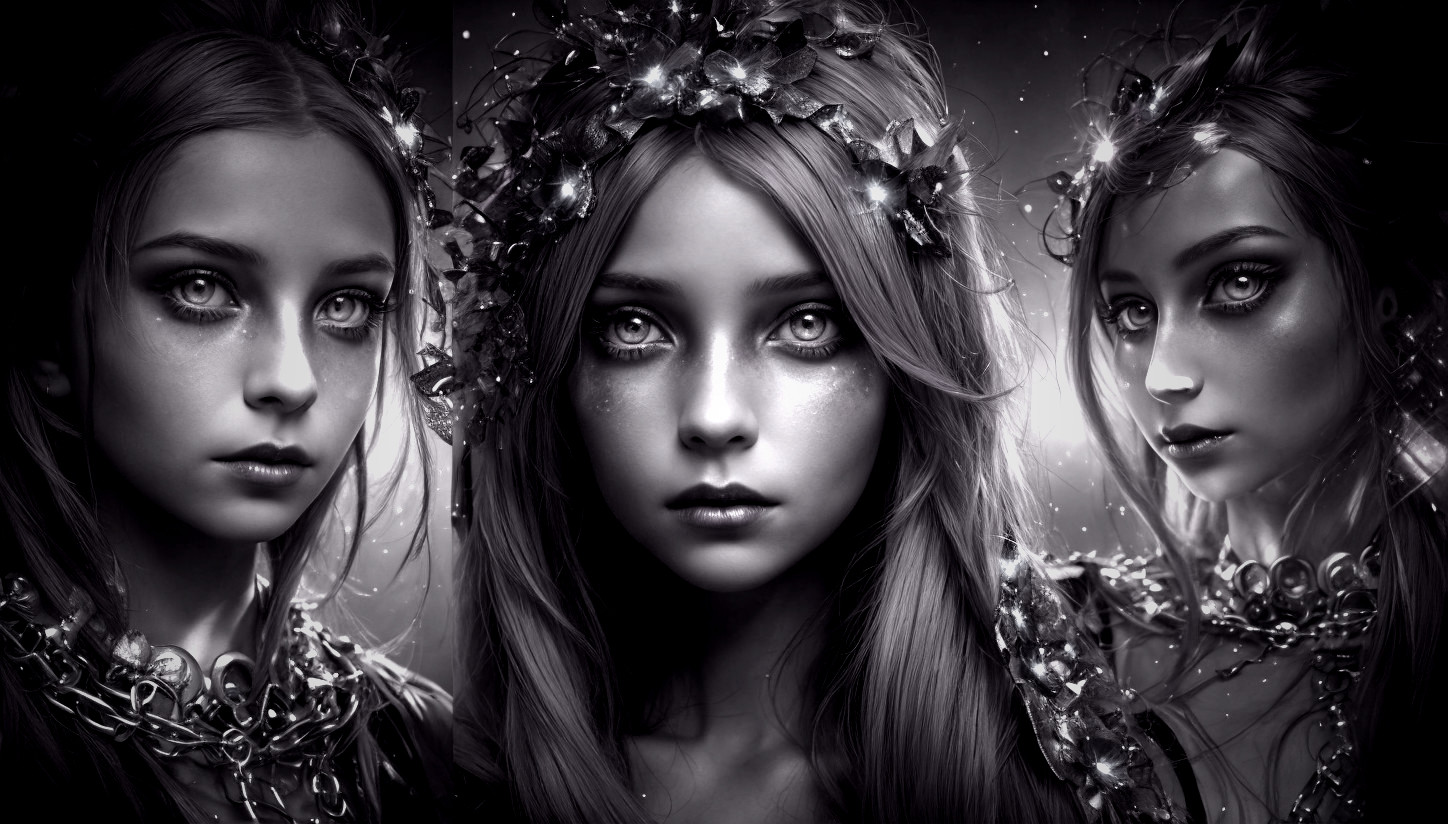 Fantasy-themed woman portraits with luminescent accents