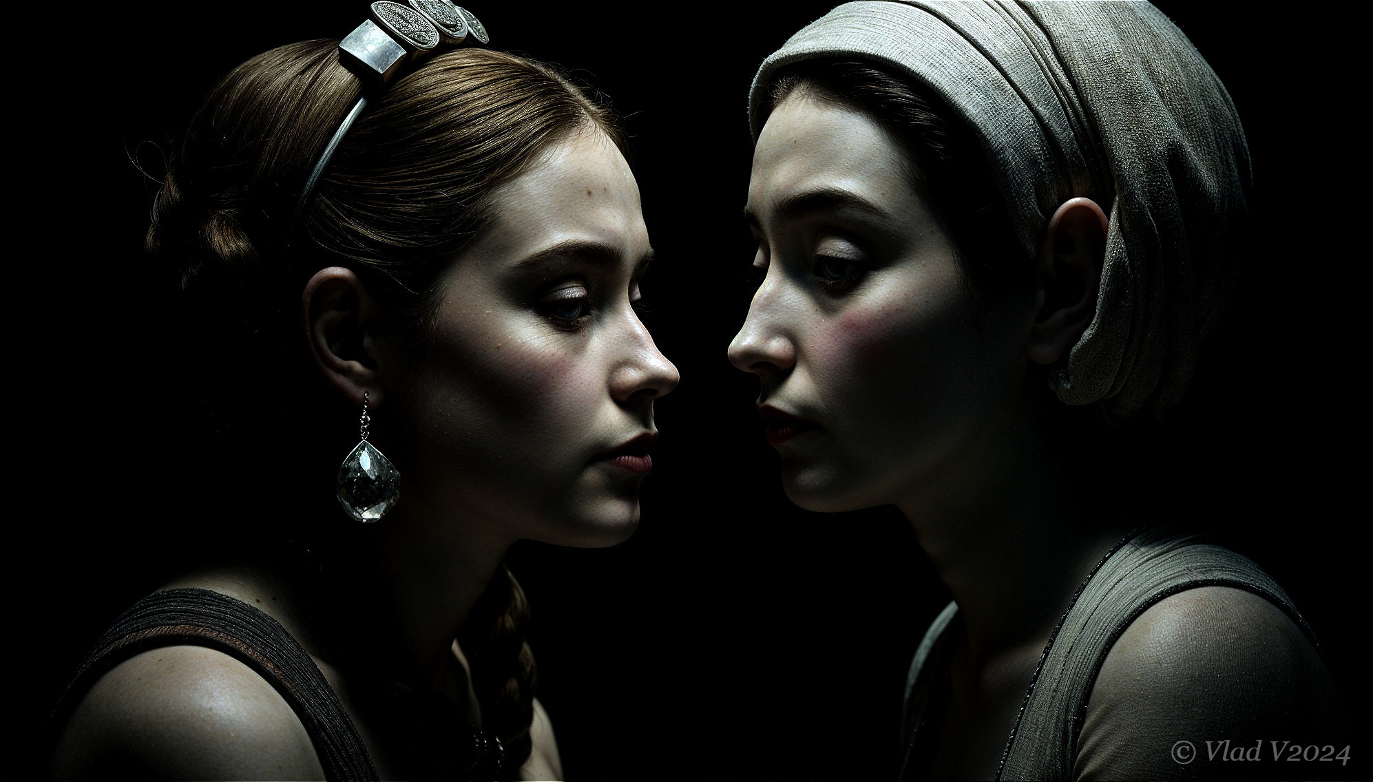 Profile Portrait of Two Women with Contrasting Styles