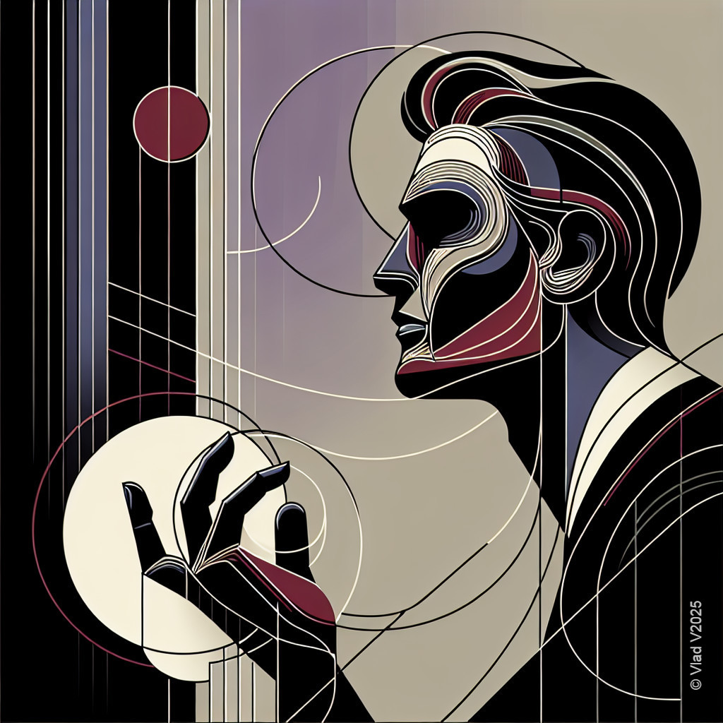 Stylized Geometric Profile of a Man with Dynamic Design