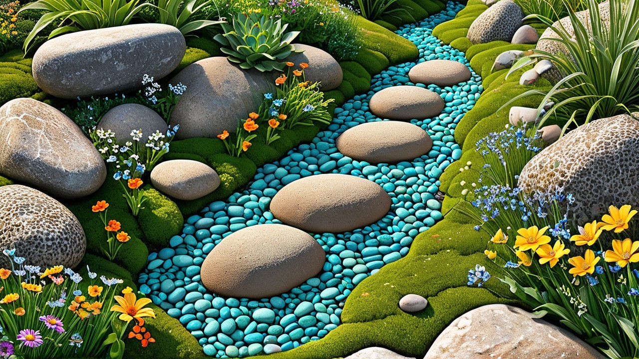 Serene Landscape with Stream and Vibrant Greenery