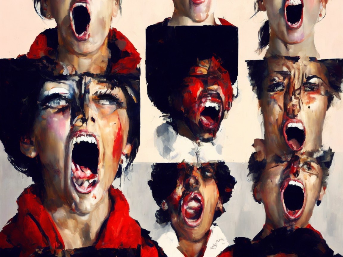Collage of Expressive Portraits with Scream Emotions