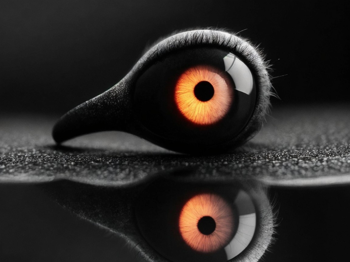 Close-Up of an Eye with Orange Iris and Black Sclera