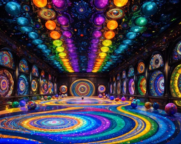 Vibrant Kaleidoscopic Room with Colorful Patterns