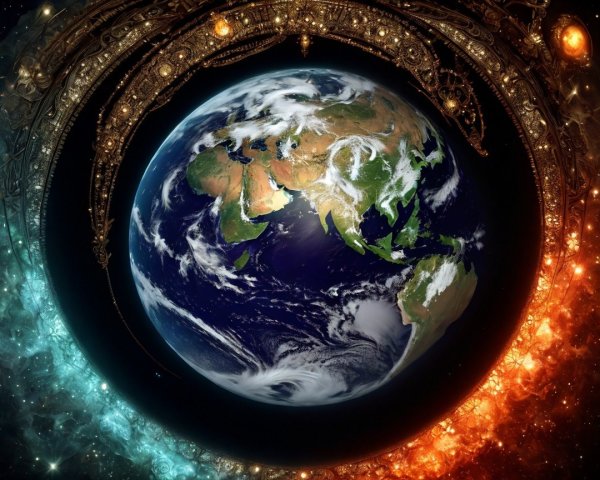 Digital Rendering of Earth with Ornate Frame