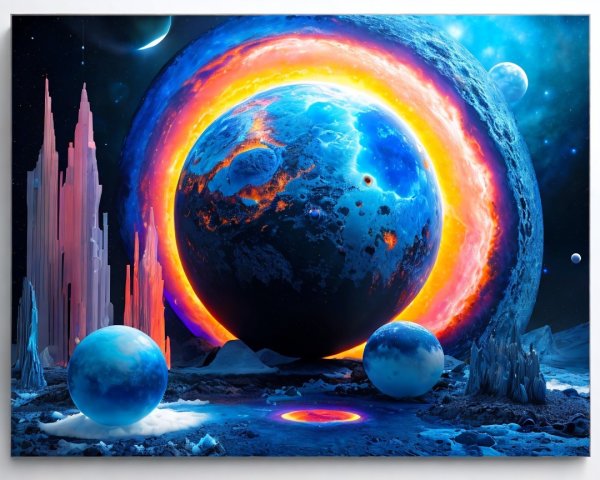 Vivid Cosmic Scene with Colorful Planet and Rings