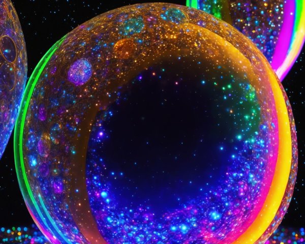 Vibrant Cosmic Orbs with Stars and Colors in Dark Background