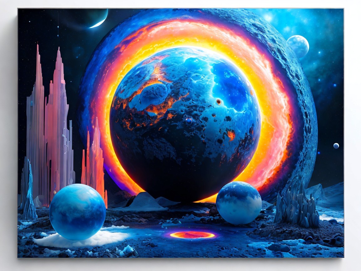 Vivid Cosmic Scene with Colorful Planet and Rings