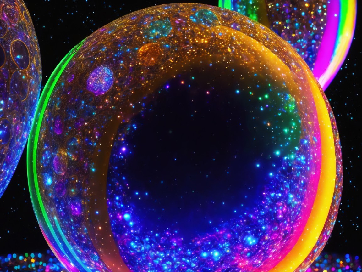 Vibrant Cosmic Orbs with Stars and Colors in Dark Background