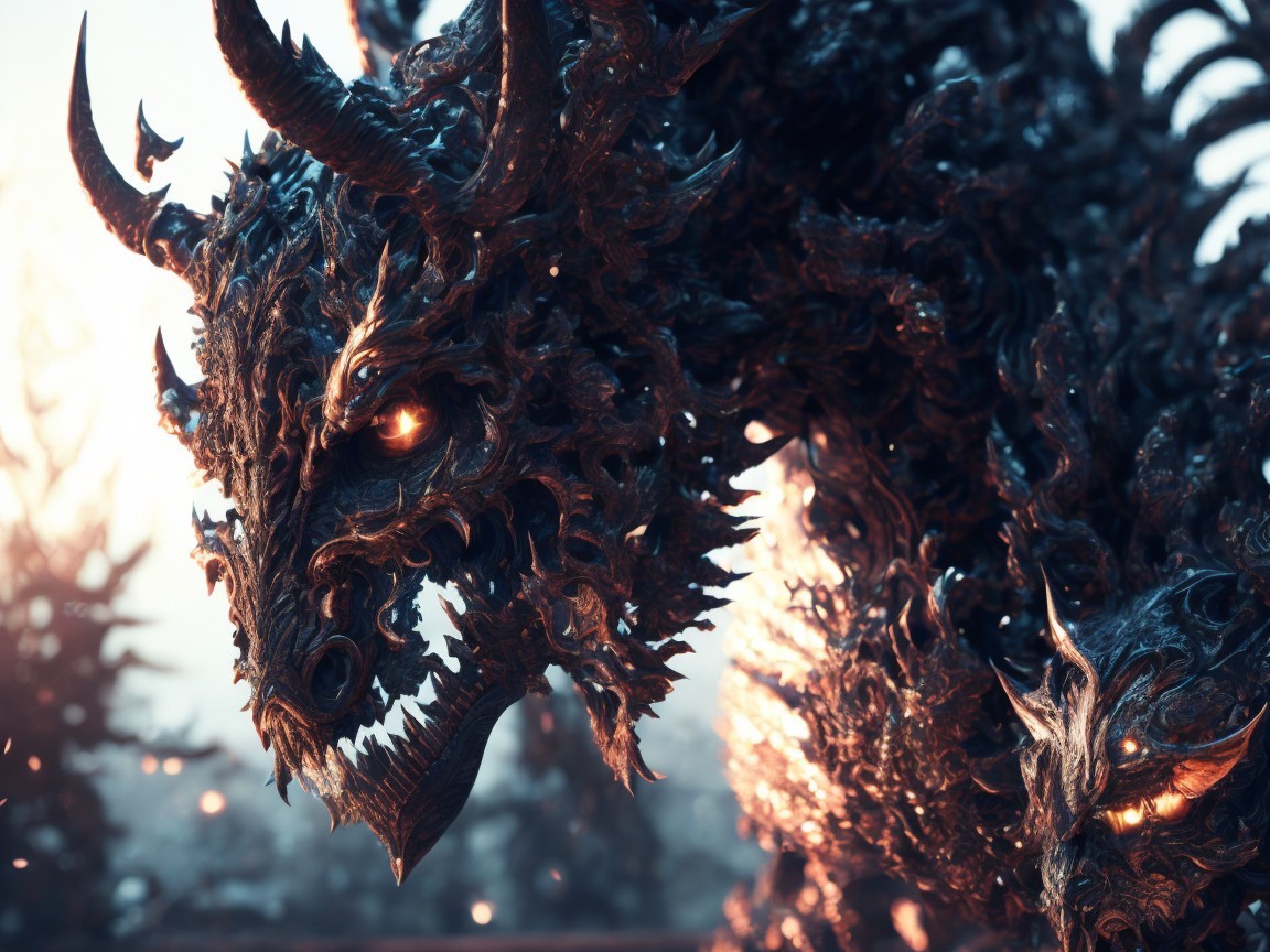 Close-Up of Intricate Demonic Dragon Head Details