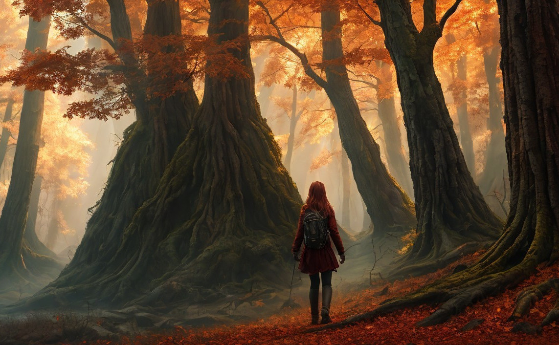 Autumn Forest with Tall Trees and Colorful Leaves