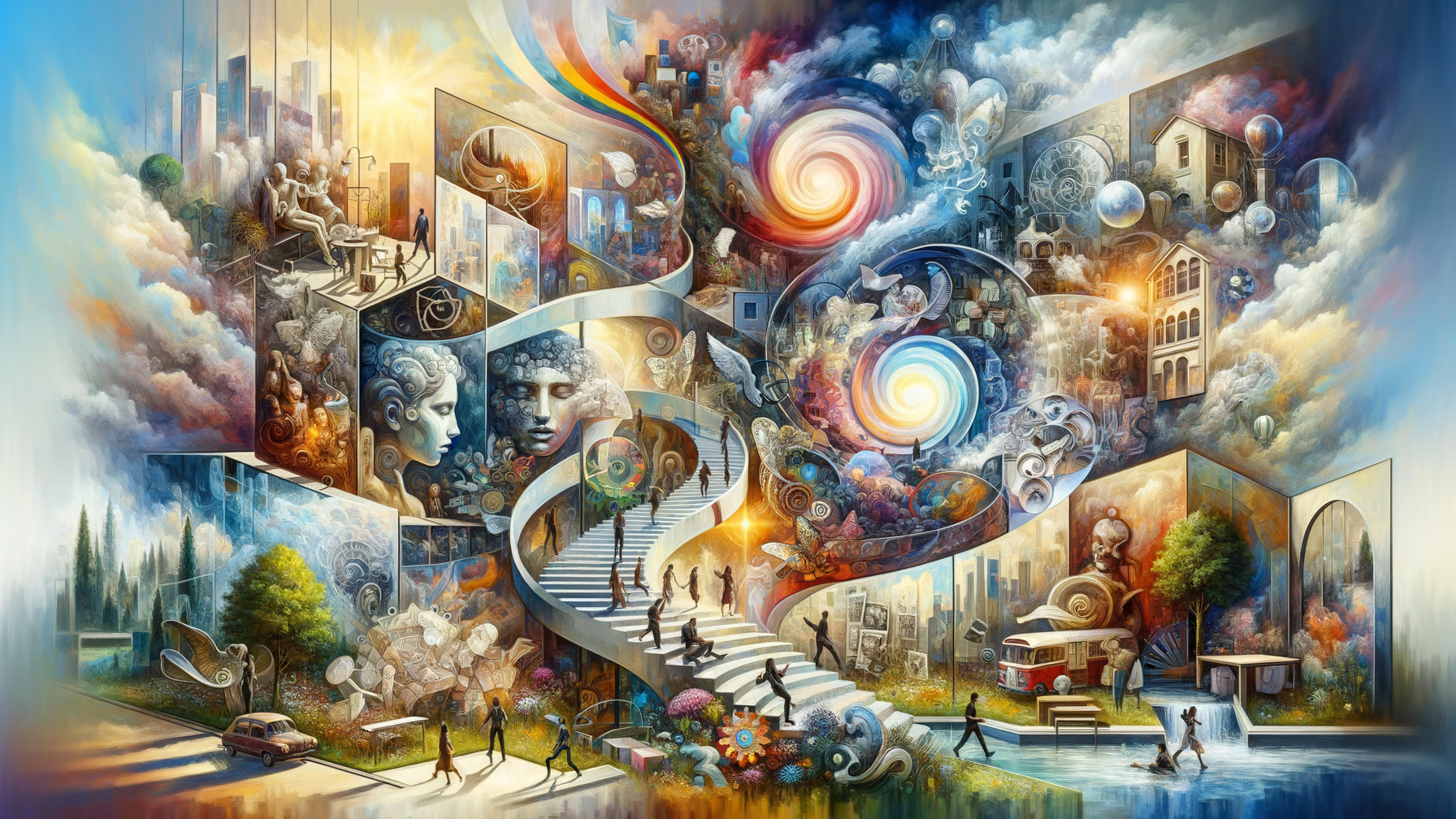 Surreal Landscape of Futuristic Cityscapes and Nature