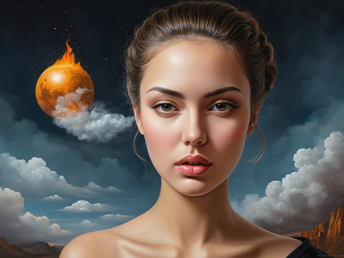 Portrait of a Young Woman Against a Dramatic Sky