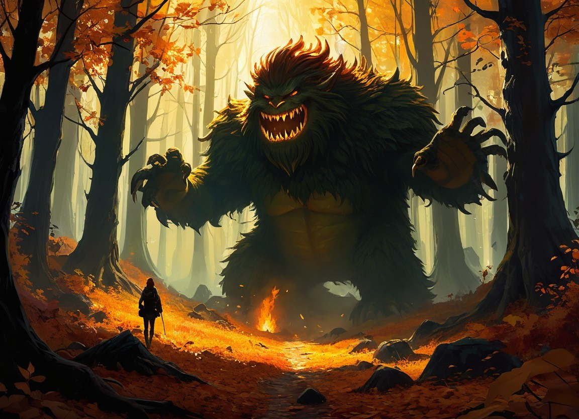 Autumn Forest Encounter with a Fearsome Creature