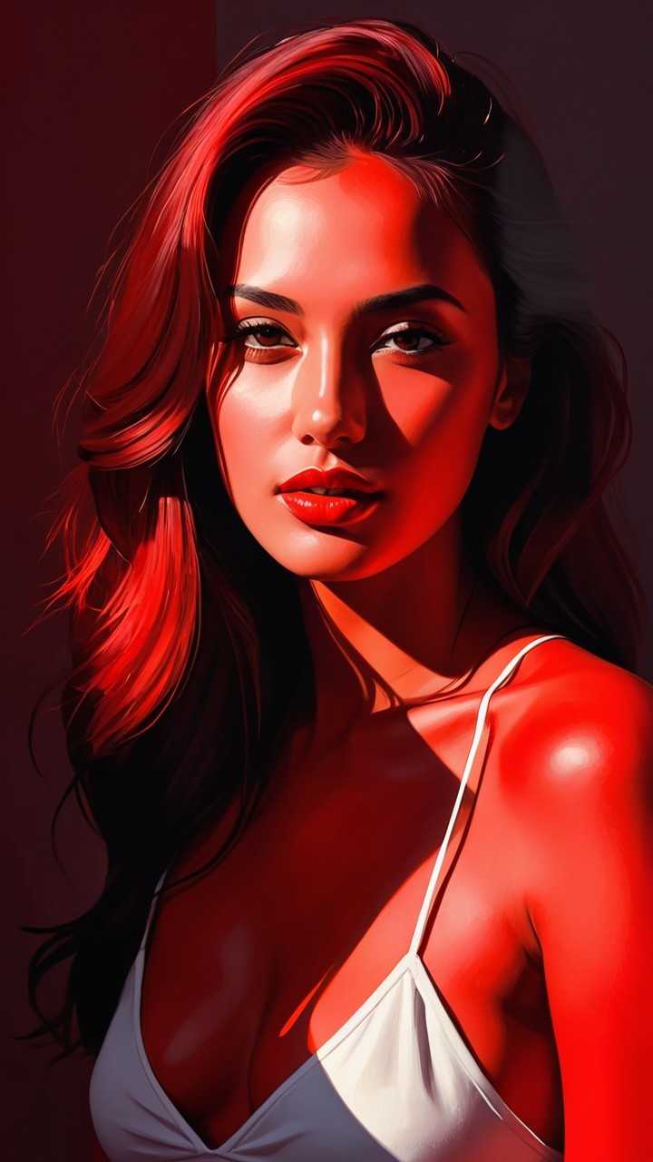 Portrait of a woman with vibrant red hair and glowing skin