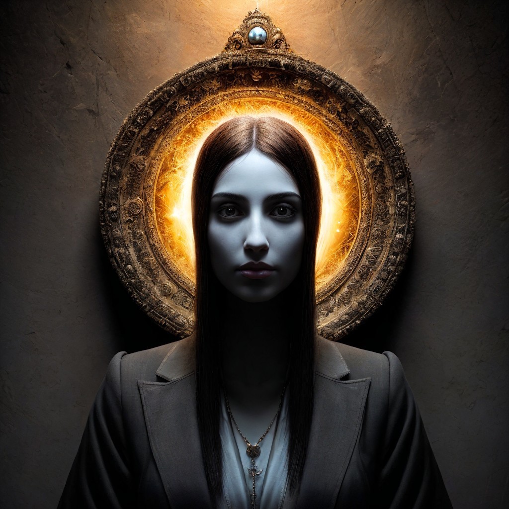 Portrait of a woman in formal suit with halo effect