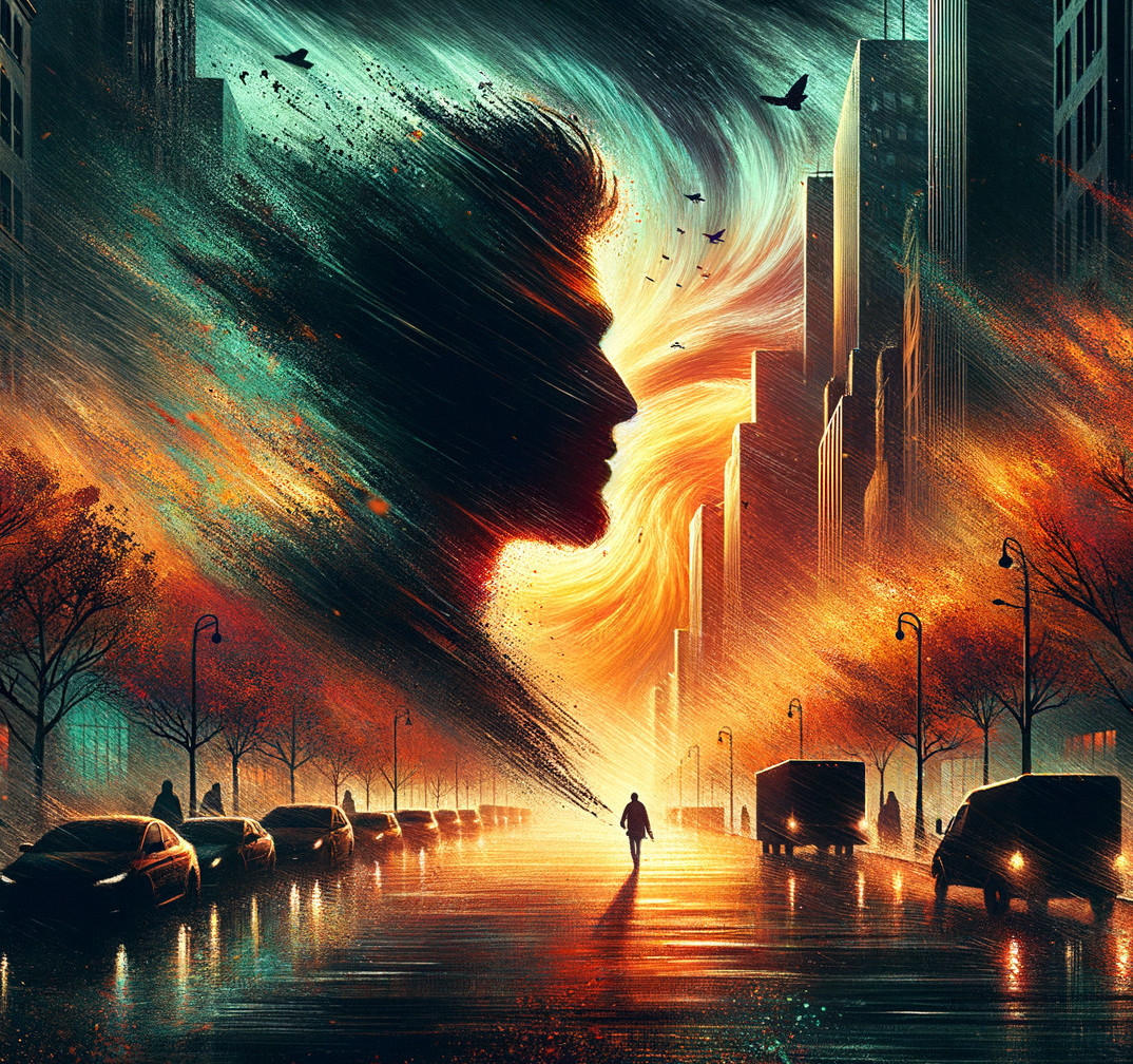 Vibrant City Street at Twilight with Silhouette and Colors