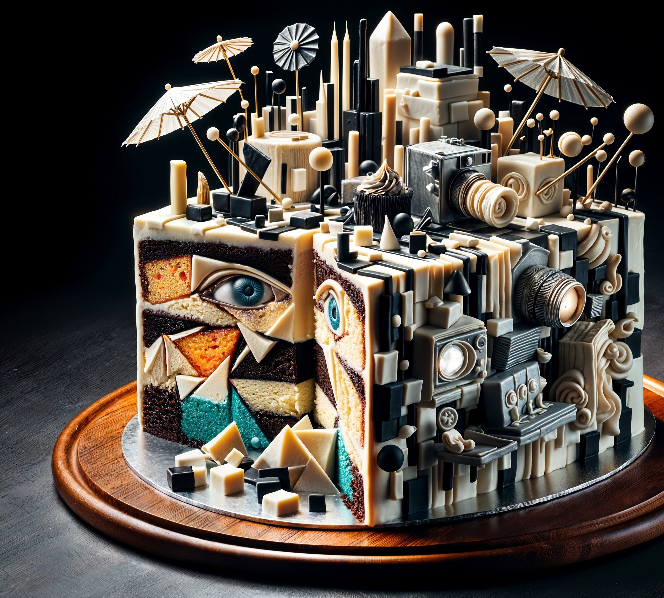 Geometric Designed Cake with Cityscape and Colors