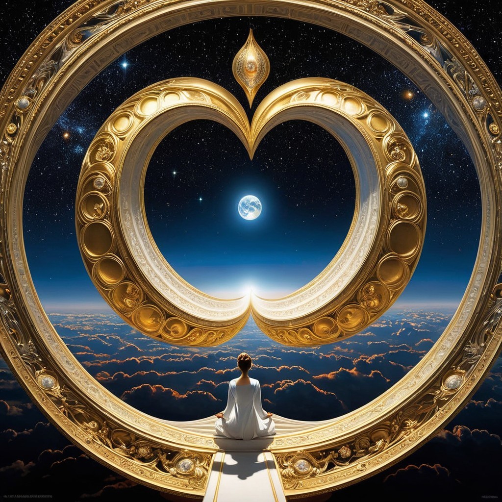 Cosmic Scene with Heart-Shaped Golden Portal