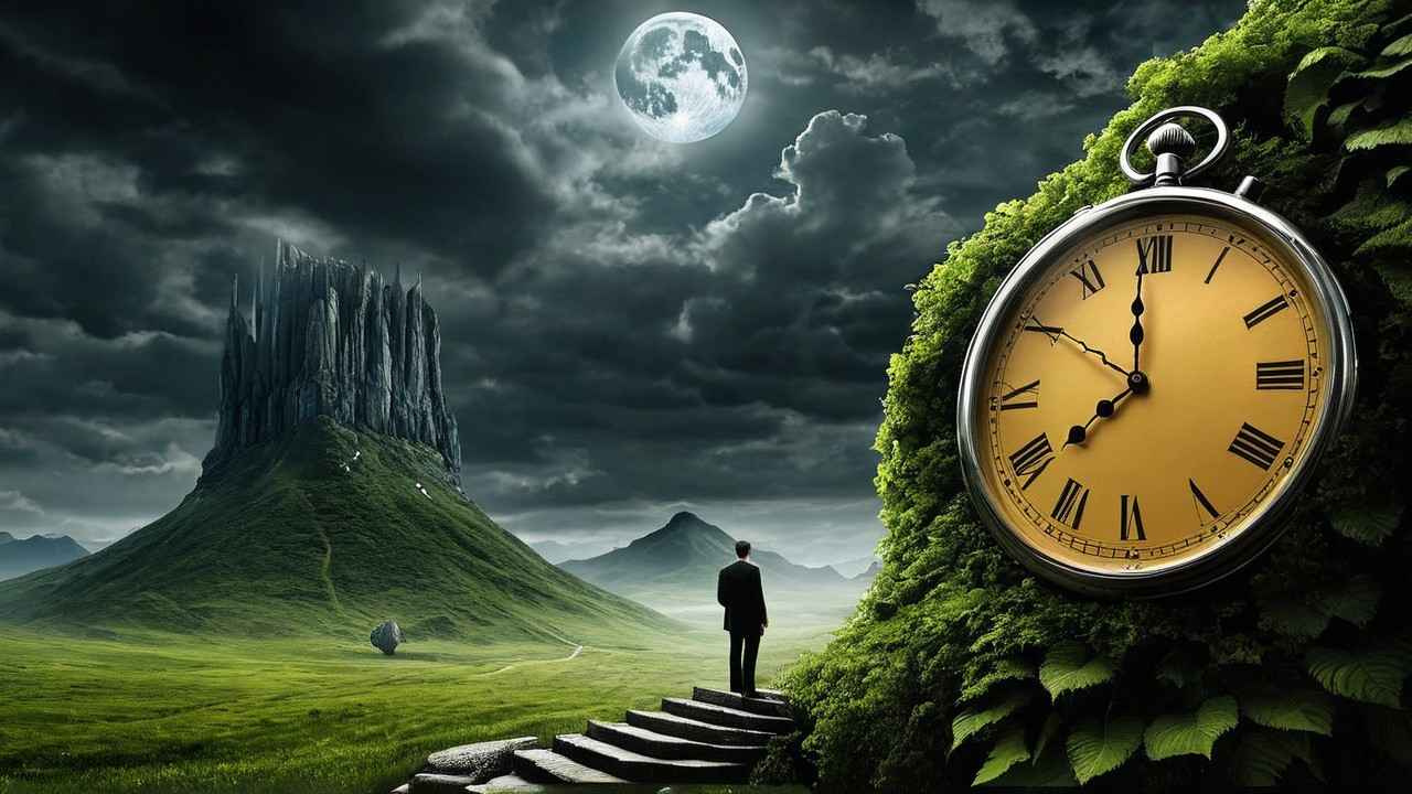 Panoramic Night Landscape with Moon and Castle View