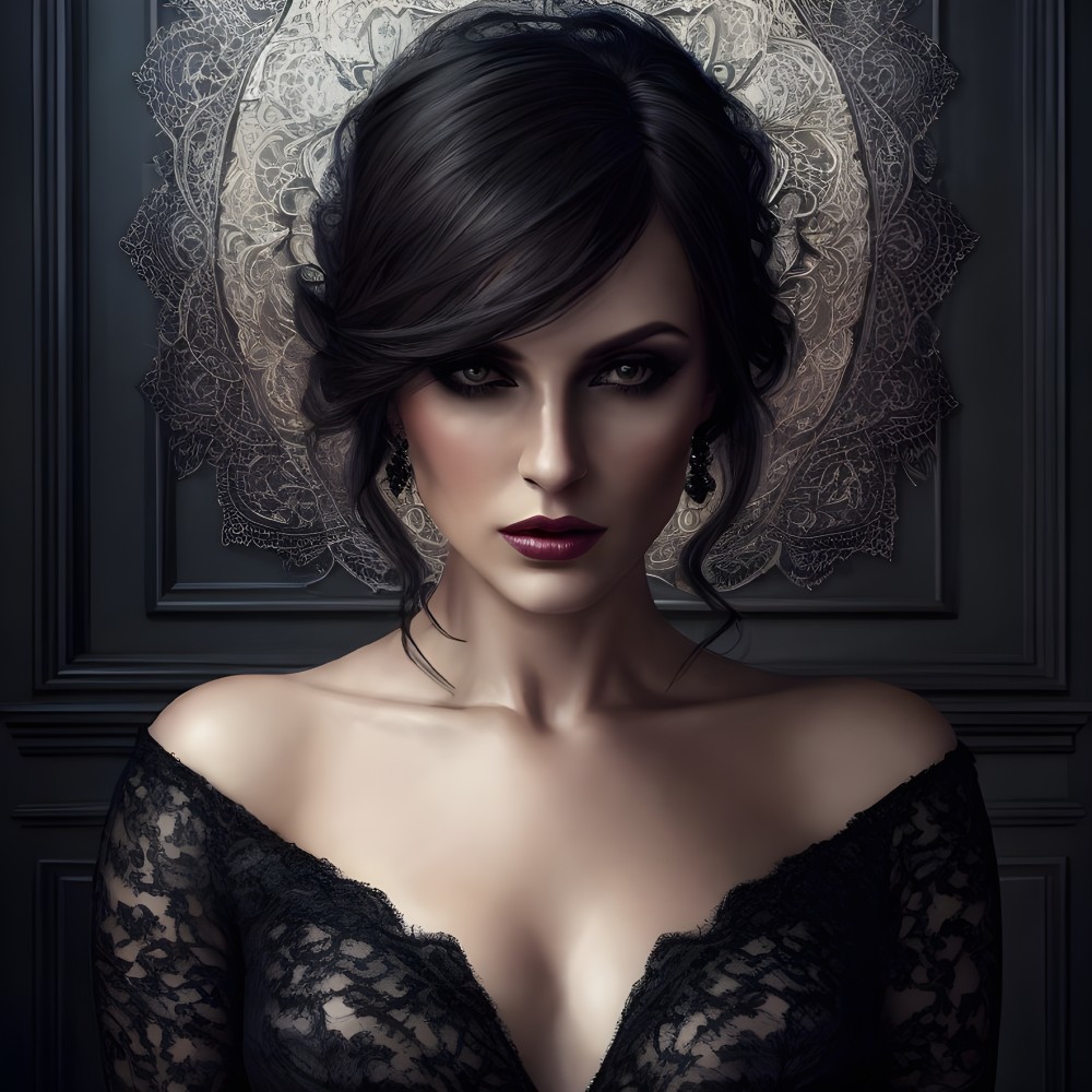 Portrait of a Woman in Black Lace with Smoky Eyes