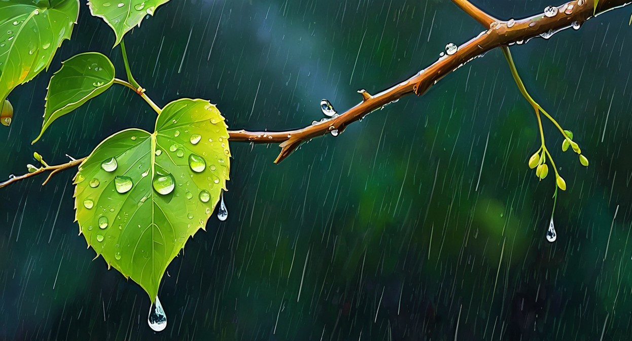 Bright Green Heart-Shaped Leaf with Water Droplets