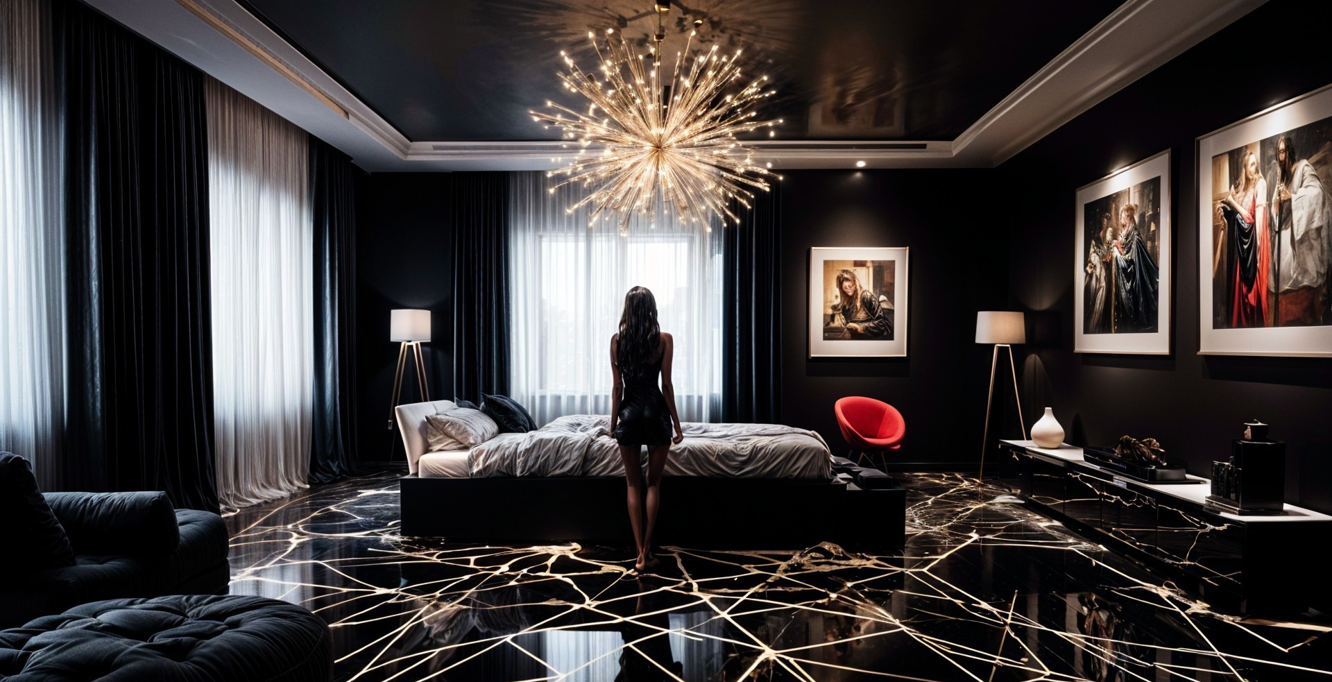 Contemporary Bedroom with Black and White Design Elements