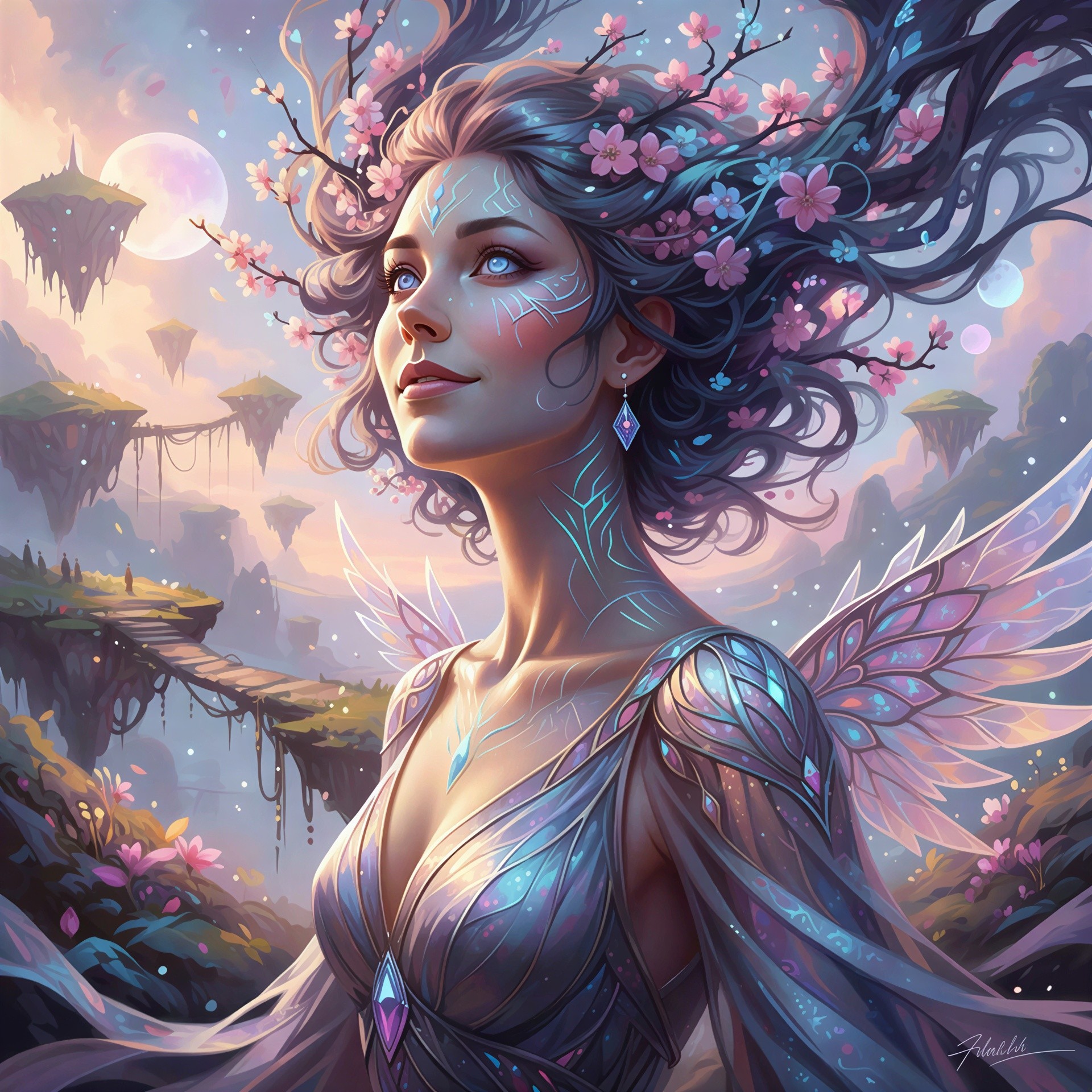 Fairy Woman with Blue Hair and Tribal Tattoos