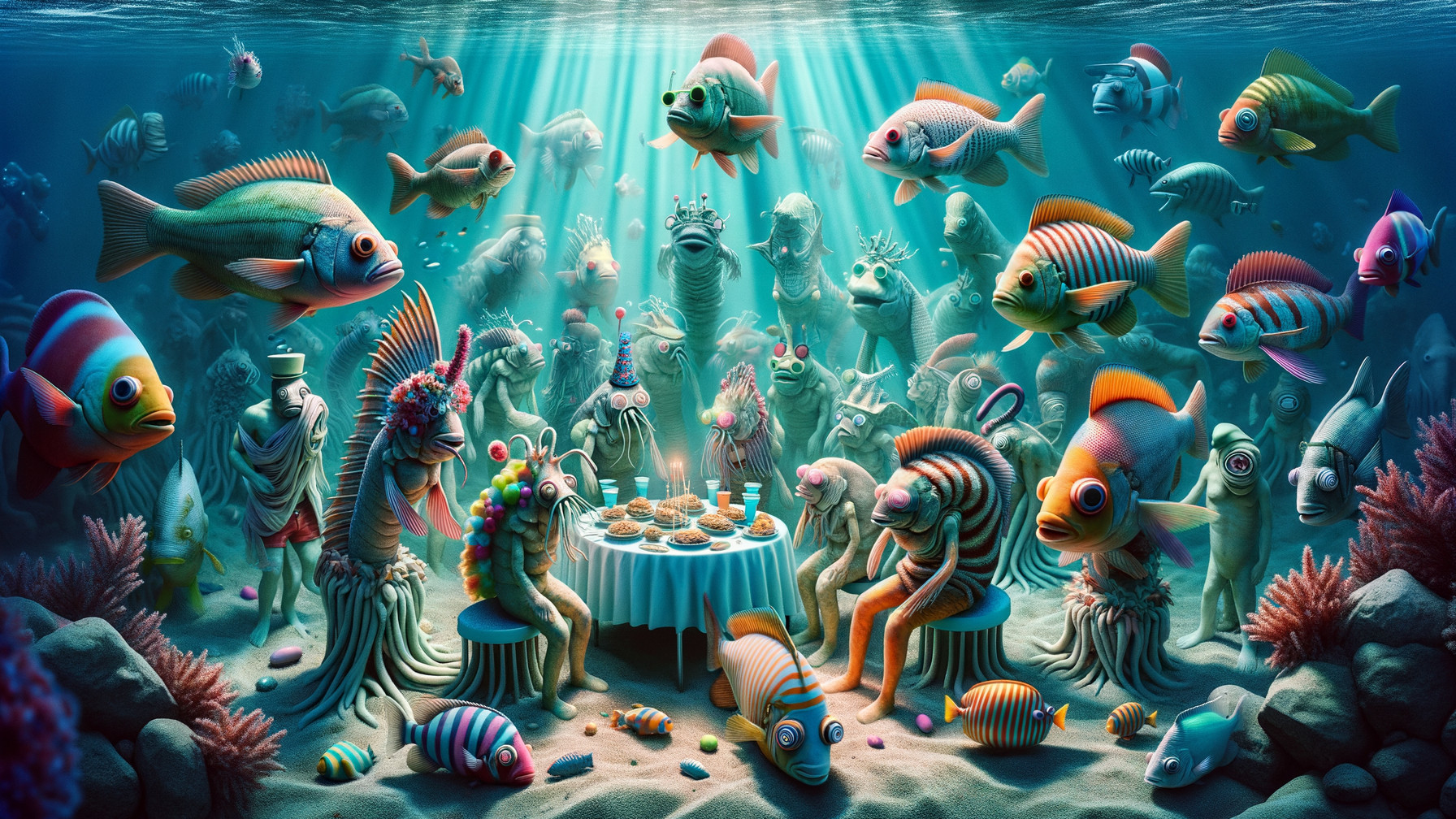 Whimsical Underwater Gathering of Colorful Fish