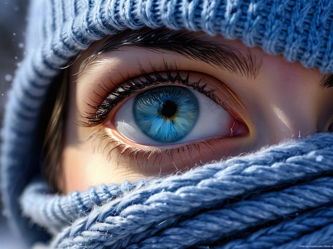 Close-Up of a Blue Eye in a Wintery Scene