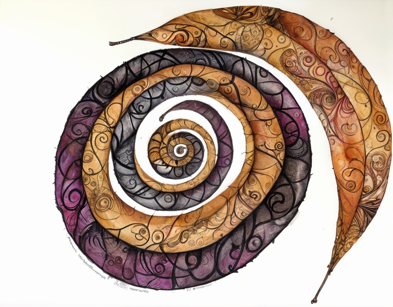 Intricate Spiral Design of Colorful Leaves