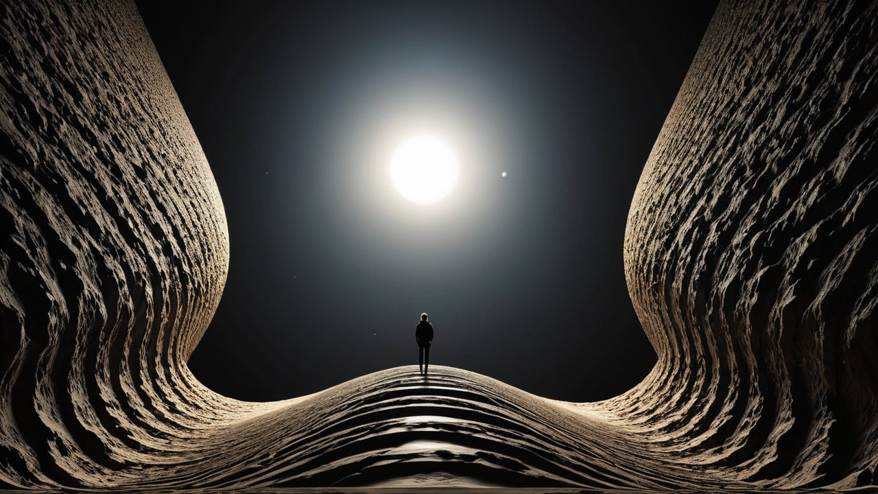 Solitary Figure in a Vast, Textured Landscape