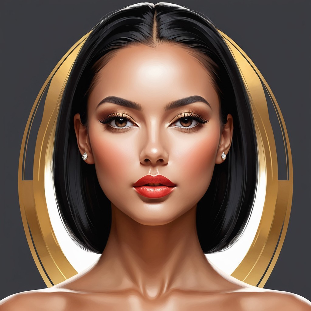 Portrait of a Woman with Black Hair and Golden Halo