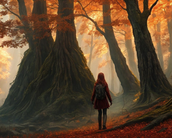 Autumn Forest with Tall Trees and Colorful Leaves