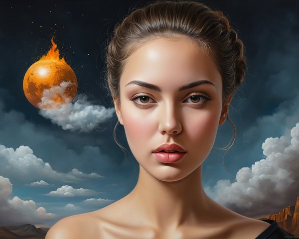Portrait of a Young Woman Against a Dramatic Sky