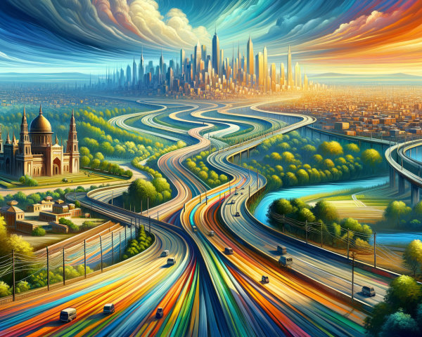 Surreal City Skyline with Dramatic Sky and Nature