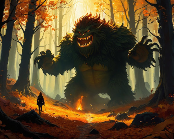 Autumn Forest Encounter with a Fearsome Creature