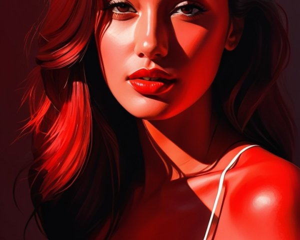 Portrait of a woman with vibrant red hair and glowing skin