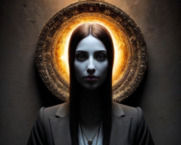 Portrait of a woman in formal suit with halo effect