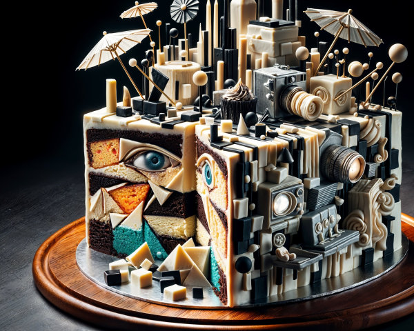 Geometric Designed Cake with Cityscape and Colors